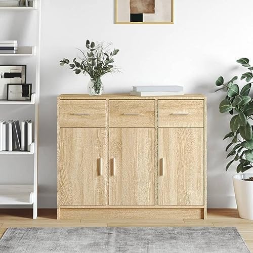 Myheimly Sideboard, Kommode mit viel Stauraum, Mehrzweckschrank Schrank mit Türen Schubladen, Beistellschrank Anrichte Wohnzimmer, Holzwerkstoff Sideboard Sonoma Eiche