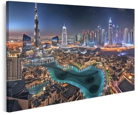 islandburner Quadro su tela panorama luminoso di notte a Dubai per soggiorno agenzia di viaggi immagini murali poster