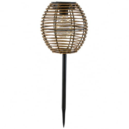 ReWu Gehlmann Solarlampe Rund Outdoor Garten Beleuchtung Naturfarben mit Bodenspitze Solarlicht Außen Gartenleuchter Wegbeleuchtung 17 x 17 x 49 cm