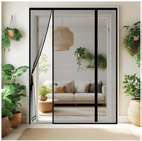 MagnéTique Moustiquaire Moustiquaire Porte Enroulable,W275xH280cm Noir sans Percer pour Porte d Entrée Intérieur/Patio/Coulissante