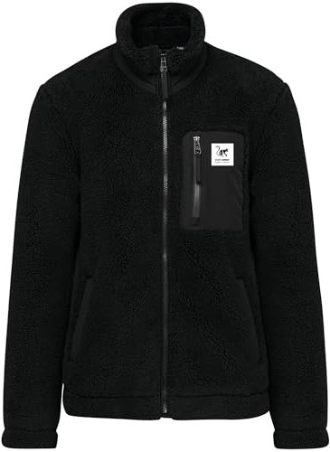 Surf Monkey Giacca sherpa in pile sherpa con cerniera, tasca sul petto, manica lunga, vestibilità classica, riciclata, Nero , M