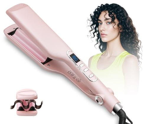 Großcat Rizador de Pelo 16 mm, Rizador Pelo Ondas, ondas al agua, ondas sirena, moldeador de ondas, rizador francés para pelo largo/corto, 14 Temperatura Ajustable, Ideal para Principiantes (rosa)