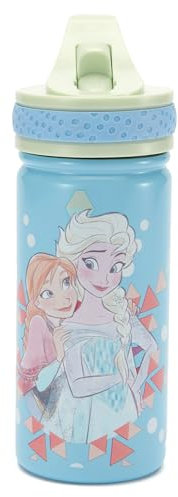 Disney Store Official - Die Eiskönigin - Völlig unverfroren - Trinkflasche - 458 ml - Flasche aus rostfreiem Edelstahl für Kinder - Mit Elsa und Anna - Mit aufklappbarem Strohhalm und Schraubdeckel