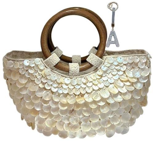 THUCHENYUC Sommerliche Muschelperlen-Geldbörsen, Muschelperlen-Geldbörse Pailletten-Einkaufstasche Muschel-Geldbörse Perlen-Perlen-Tasche Pailletten-Clutch-Geldbörsen for Frauen
