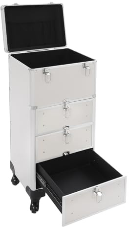 Kosmetikkoffer, Make-up-Koffer, Professioneller Make-up-Koffer mit Rollen, Ausgestattet mit 3 Schubladen und Sicherheitsschloss – aus Aluminiumlegierung, Geeignet zur Aufbewahrung von Schmuck (Silber)