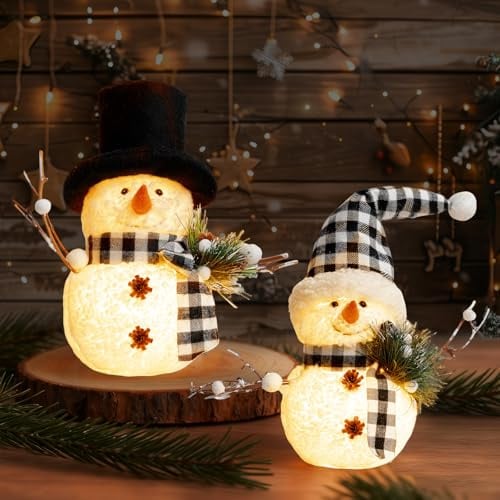 SPERMUOY Weihnachtsdeko Schneemann Figuren,2 Stück Weihnachten Deko Innen LED Schneemann Weihnachtsfiguren,Weihnachten Deko Figur für Weihnachtsdeko Innen Kamin Büro Zimmer