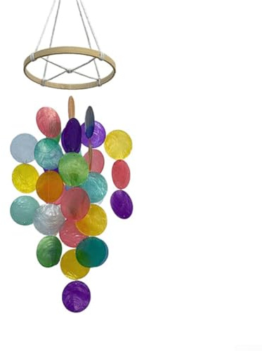 ZMdooreasy Handgefertigtes Muschel-Windspiel, 40 cm, Küstenform, böhmische Gartendekoration, für den Innen- und Außenbereich, zum Aufhängen, beruhigende Geräusche (bunt)
