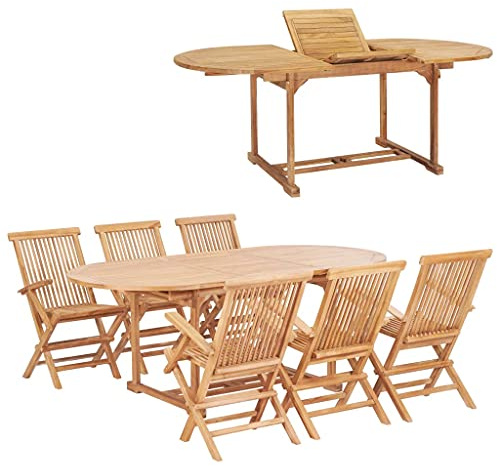 Qnhdfrt Garten Essgruppe aus Massivholz Teak Ovaler Ausziehtisch mit 6 Klappstühlen 150 200 x 100 x 75 cm Sitzgruppe Outdoor für Terrasse Balkon und Garten