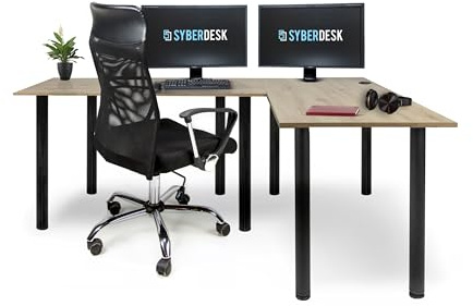 SyberDesk Gaming Pro – Bureau d’Angle 197 x 132 cm – côté Droit, chêne – Bureau Gaming & Ordinateur