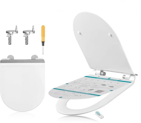 SONGMICS Toilettendeckel mit Absenkautomatik, Urea-Duroplast, kurze D-Form | Toilettensitz schnell abnehmbar, WC-Sitz mit Griff, Klodeckel einfache Montage, WC-Deckel , bis 300 kg belastbar, weiß
