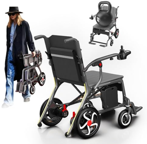 Elektrorollstuhl faltbar ultraleicht, Rahmen 10 kg, mit 150 kg Tragkraft, 10Ah Lithium-Akku-15km, Ergonomie Bequemer Sitz,All-Terrain-Räder, für Senioren & Reisen
