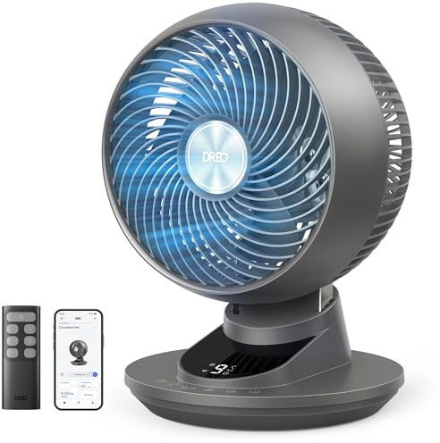 DREO 20dB Smart Desk Fan for Bedroom, 90°+90° Oscillation, Silent cooling Air Circulator, Powerful DC Motor with 85ft Airflow, 9 Speeds, 6 Modes, 1-12H Timer, App & Voice Control, Home & Office