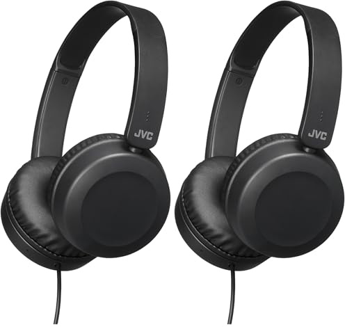 JVC Foldable Lightweight HA-S31M On-Ear Headphones with Built-In Remote, Microphone and Call Handling, Black (Pack of 2)