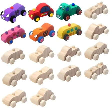 Elydiva 18er-Pack DIY-Holzautospielzeug, Unfertige Holzautos zum Bemalen, Bastelautos Aus für Heimaktivitäten, Bastelprojekte, Familie, Langlebig, Einfache Installation
