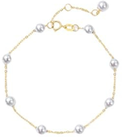 Ayoiow Armreif Gold Kette mit 4-5 mm Perle, Goldarmband Damen 750 Echtgold für Freundin 19+3CM| 18K Gelbgold | Trendiger Modeschmuck für Jahrestag