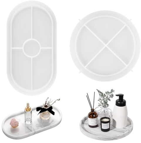 TANGJJY 2 Piezas Moldes de Silicona para Posavasos, Moldes de Bandeja de Resina Ovalados, Molde Silicona Bandeja Ovalada, Resina Mold y Posavasos de Silicone para Bricolaje, Manualidades