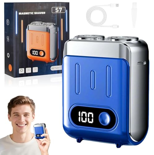Mini Rasierer Herren Elektrisch, 2026 Tragbar Elektrorasierer Herren, Typ-C Wiederaufladbar, IPX7 Elektrischer Nass & Trockenrasierer, für Zuhause, Büro & Reisen (Blau)