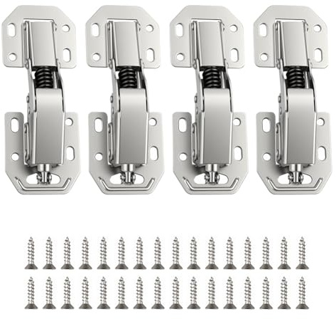 AOOSU 4PCS 4” 90° Soft Close Cabinet Door Hinges, Surface-Mount Cupboard Hinges with Soft Close Damper, Concealed Design, No Pre-Drilling Required for Kitchen Cabinets, Cupboard Doors 32Pcs Screws