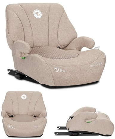 Lorelli Kindersitzerhöhung Isofix Pyxis 125 bis 150 cm (6-12 Jahre) i-Size Norm R129, Autositzerhöhung, tragbare Sitzerhöhung, Kindersitz, Autositz Erhöhungen für Kinder, Beige