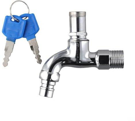 Trurovem Rubinetto da giardino con serratura da 1/2 pollici, in lega di zinco, rubinetto con chiave, antifurto per esterni, per lavaggio auto, lavanderia, piscina, in metallo argentato, resistente ad