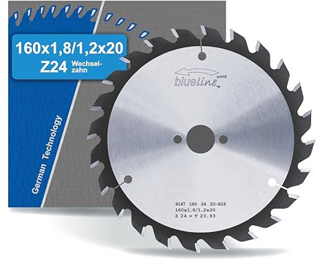 AKE blueline Kreissägeblatt | 160x20 Z24 Wechselzahn, Hartmetall | mittel-feiner Schnitt | für Holz, Holzwerkstoff, Holzwerkstoff beschichtet, Kunststoff | auf Handkreissäge - für Mafell, Bosch