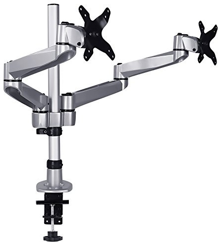 Mount-It! Brazo articulado de doble monitor para pantallas LCD de 17 a 27 pulgadas, monitores LED de computadora (13, 15, 17, 19, 20, 22, 23, 24, 26, 27), VESA 75, 100, color plateado
