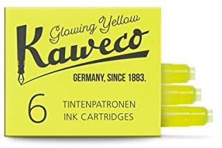Kaweco Fountain Pen Ink Cartridges Glowing Yellow of 6 | Premium Ink with Short Standard Cartridges in Yellow | Vegan Cruelty Free Water Soluble Calligraphy Lettering Writing