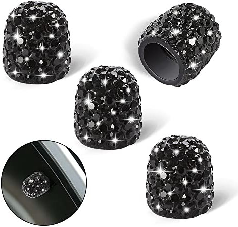UOFUN WINKA Set of 4 Rhinestone Tire Valve Stem Caps Bling Car Accessory Compatible with Universal Wheel Air Stem Valve Black
