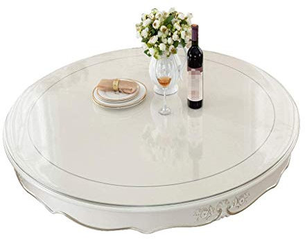 Nappe, Tapis De Table En Verre Souple Rond Épais De PVC Tapis De Table Basse En Cristal Imperméable Transparent (Couleur : Transparent, taille : 90cm)
