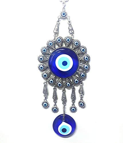 Perlin Nazar Boncuk Boncugu Türkisch Blau Evil Eye Wandbehang 30cm Ornament Amulett Dekoration Home Decor Schutz Segen Geschenk Glasperlen Metall Anhänger für Haus und Büro