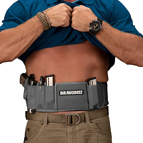 BRAVOBELT Bauchband-Holster – Athletic Flex Fit zum Laufen, Joggen, Wandern – G17-43 S&W M&P 40 Shield | für Damen und Herren (Grauer Geist, Standard – bis zu 111,8 cm Bauch)