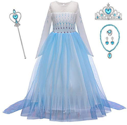 YOSICIL Mädchen Eiskönigin ELSA Kostüm Prinzessin ELSA Kleid Anna und ELSA Cosplay Kostüm Set Halloween Fest Geburtstag Karneval Fasching Kostüm Kinder mit Zubehör Blau 140