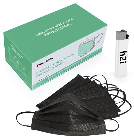 h2i 100 Stück 3-lagige Einwegmaske Mund-Nasen-Maske in Schwarz, Mund- Nasenbedeckung in Einheitsgröße