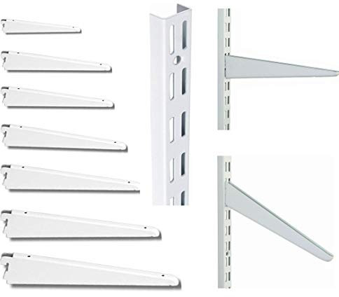 Doppelschlitz-Regal, weiß, mit Halterungen und Halterungen, verstellbar, stark, Wandregal, 10 Stück (1, 2, 10) (10, Halterung 220 mm oder 22 cm)