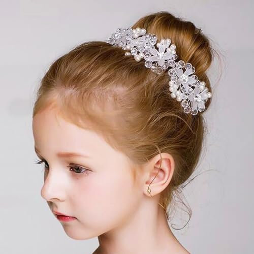 IYOU Prinzessin Weiß Blume Kopfbedeckung Perle Haarkleid Kristall Braut Hochzeit Haarschmuck zum Blume Mädchen