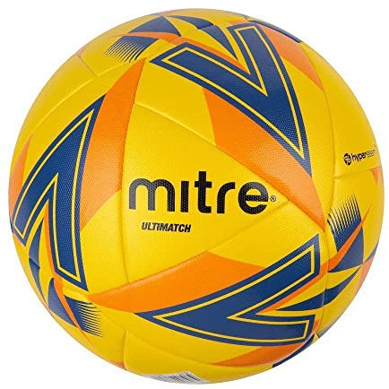 Mitre Ultimatch Fußball, verbesserte Kontrolle, zusätzliche Haltbarkeit, zusätzliche Genauigkeit, Ball, Gelb/Blau, 4