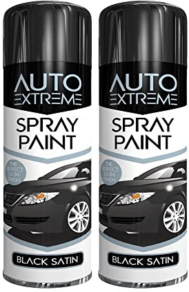 Classic Signature - 2 x Auto Extreme Black Satin Spray Paint 250ml Professional Quality, Perfect Finish for Cars, Bikes,Vans, Metal, Wood