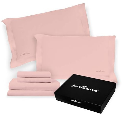 PERLARARA Completo Lenzuola Matrimoniali Cotone Percalle - Set letto Lenzuolo sopra, sotto con angoli e 2 federe - Rosa antico