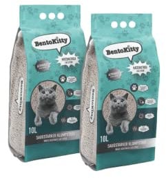 BentoKitty Katzenstreu (20L, 2er Pack) mit Aktivkohle, Klumpend, weiß, feinkörnig, Klumpstreu aus Bentonite, für Sensitive Katzenpfoten geeignet