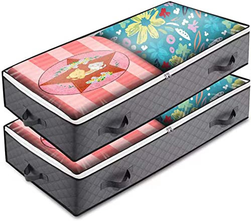 ZCHI 2 Stück Premium Unterbettkommode mit Sichtfenster, Unterbett-Aufbewahrungstasche Kleideraufbewahrung, Decken Organisator Lagerbehälter, 4 Haltegriffen, 100x 50x 15 cm, Grau