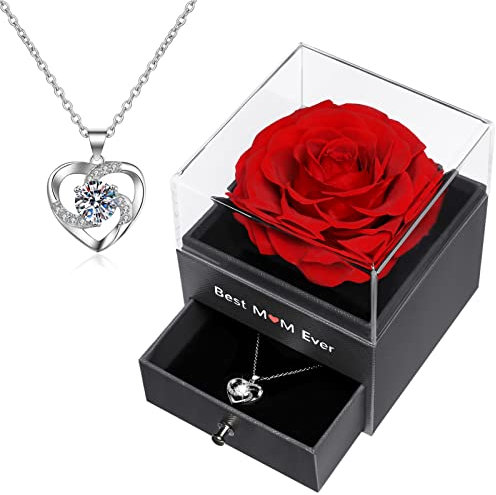 Miofula Preserved Real Rose Gifts for Women Mum, Eternal Flowers Rose Best Mum Ever Gift Box with Necklace Gifts for her on Christmas Valentine's Day Mother’s Day Anniversary, Birthday Gifts for Women