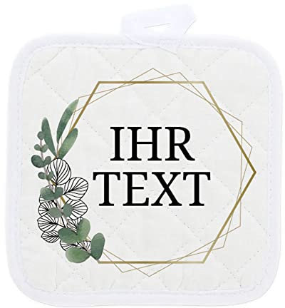 stempel-fabrik – personalisierbare Topflappen mit Wunschtext – Motiv Eukalyptus – 2er Set – Ideal geeignet zum Backen und Kochen – perfekte Geschenkidee zum Umzug, Geburtstag & für Köche