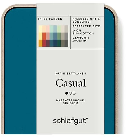 Schlafgut Casual Spannbettlaken 120x200cm bis 130x200cm - 100% Biobaumwolle, Oeko-TEX Zertifiziert, Petrol Deep, Matratzenhöhe bis 25cm