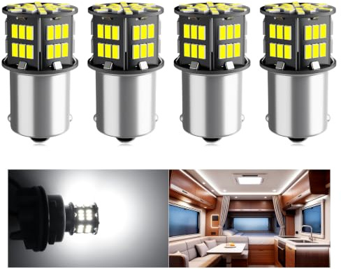 Defvnsy - Pack of 4 - P21W 382 LED Bulb 1156 BA15S 12V Car LED Lights | 6000K White, 1141 1003 1073 7506, 3014 54SMD Replacement Bulbs for RV Camper Boat Yard Interior Lighting Backup Tail Bulbs