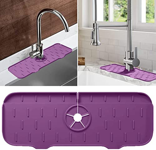 Küchen-Silikon-Wasserhahn-Spritzschutz, Wasserhahn-Wasserfangmatte, Spülen-Abtropfmatte hinter dem Wasserhahn, Silikon-Abtropfmatte für Küche, Arbeitsplatte, hält das Trocknen von Küchenzubehör (lila)