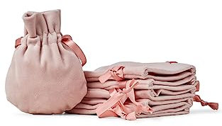 Soul Projekt Rounded Velvet Bags Rose Pink 7x10cm x10 Velvet Small Gift Bags, Jewellery Pouches, Drawstring Bag for Wedding Party Favours, Diwali Mini Bags, Velvet Pouch All Occasions
