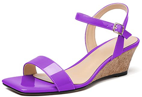 Mettesally Donna Sandali Slingback Open Toe One-Strap Mid Heels Sandali Scarpe Estivi Classiche Scarpe con Zeppa Viola EU39