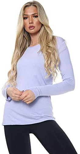 AA ESSENTAILS® Women Ladies Long Sleeve Round Neck Plain Top Stretchy Casual Summer T-Shirts Basic Slim fit Tee Tops (White, 20-22)