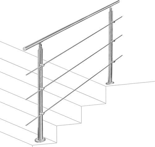 Jopassy Corrimano in acciaio inox, ringhiera per scale con 3 barre trasversali, ringhiera d'ingresso per balcone, scale interne ed esterne (100 cm)