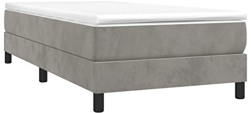 vidaXL Boxspringbettgestell, Polsterbett Bett für Schlafzimmer, Bettrahmen mit Lattenrost Stützbeinen, Schlafzimmerbett Einzelbett, Hellgrau 90x190cm Samt